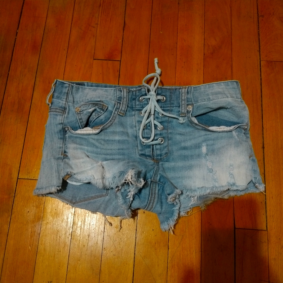 American Eagle Outfitters Lace-Up Light Blue Jean Shorts